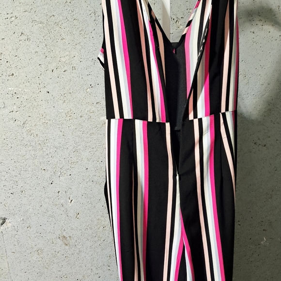 #027 Sz XL Express Striped One-Piece Jumpsuit with Pink and Black Accents - Picture 13 of 15